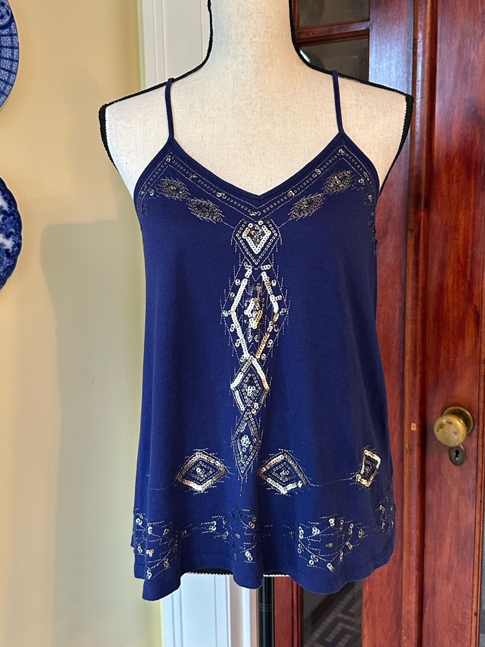 Express | Purple Sequin Geometric Embellished Racerback Tank Top, Size S